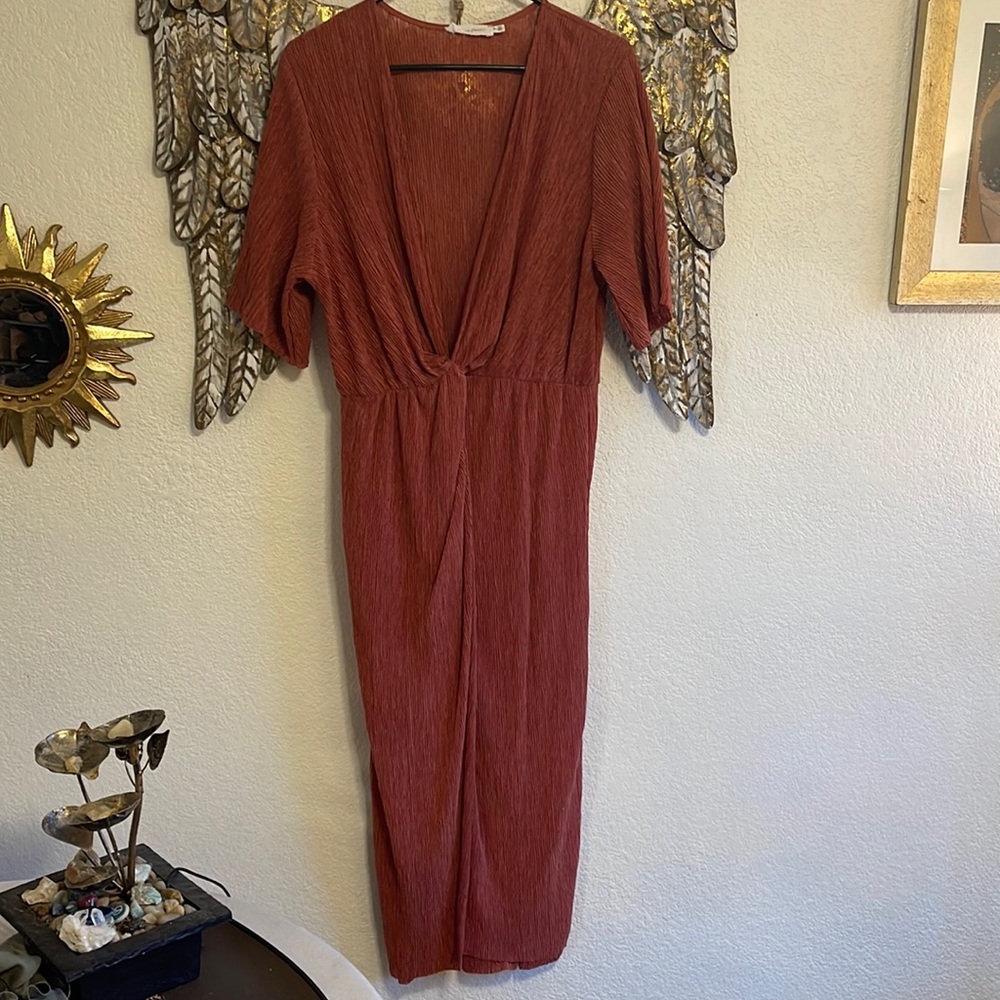 All in Favor V-Neck Knot Wrap Midi Dress, Pink Size XL